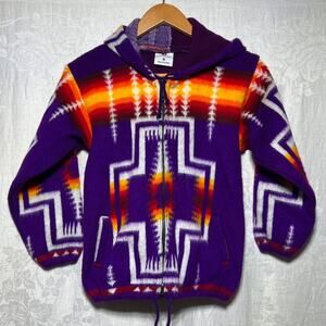 Camptex Wool Sweater Kids 8 Hood Full Zip Jacket Purple Aztec Southwestern
